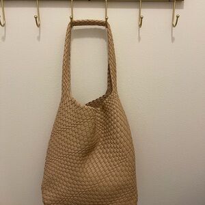 Tan Woven Leather Tote Bag